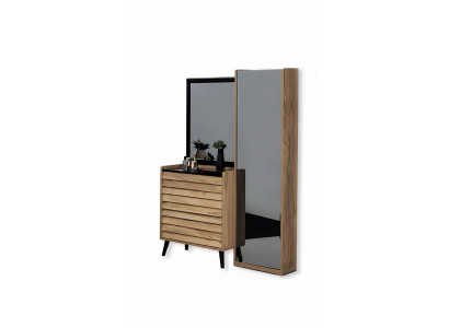 Bruine hoge ladekast met spiegel Designer slaapkamer console 2-delige set