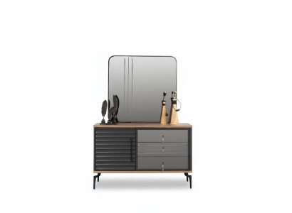 Stijlvolle bruine commode rechthoekige spiegel elegant slaapkamer set.