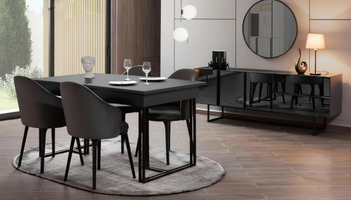 Zwarte Luxueuze Eetkamer Houten Meubels Ontwerper Eettafel Dressoir Stoelen