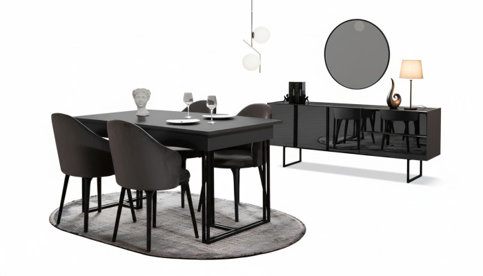 Zwarte Luxueuze Eetkamer Houten Meubels Ontwerper Eettafel Dressoir Stoelen
