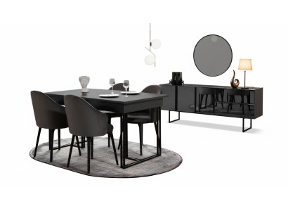 Zwarte Luxueuze Eetkamer Houten Meubels Ontwerper Eettafel Dressoir Stoelen