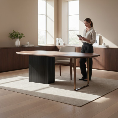 Bruine houten tafel Designer eetkamermeubels Half ronde luxe eettafel