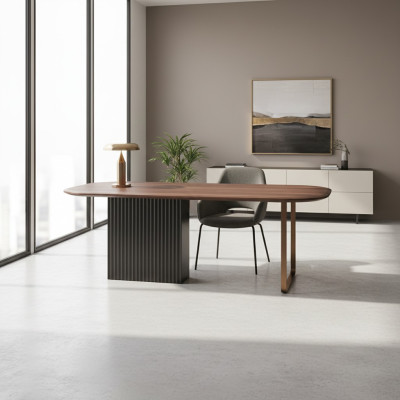 Bruine houten tafel Designer eetkamermeubels Half ronde luxe eettafel
