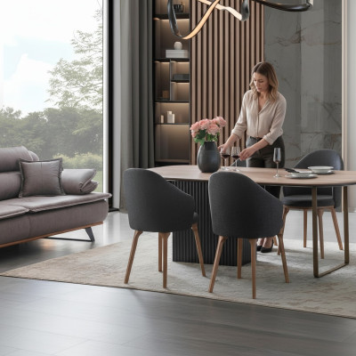 Designer Eetkamerset Moderne Bruine Stoelen Houten Eettafel 5-delige Set