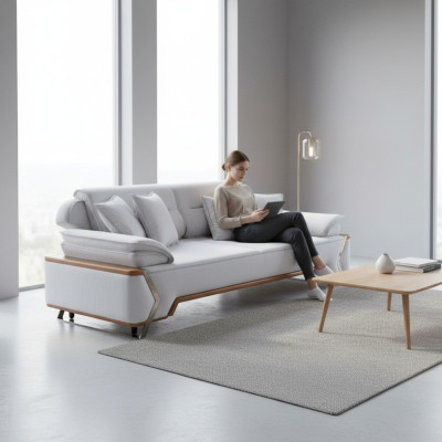 Ontwerper Witte Bank Luxe Woonkamer Bank Bekleding 3-Zits Nieuwe 3-zits