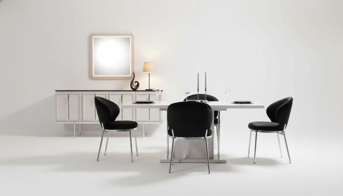 Eetkamer set Moderne set Eettafel 4x gestoffeerde stoelen Dressoir 7-delig
