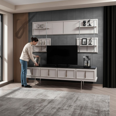 Witte woonkamer wandmeubel tv-kast luxe hangrek 3-delige set nieuw