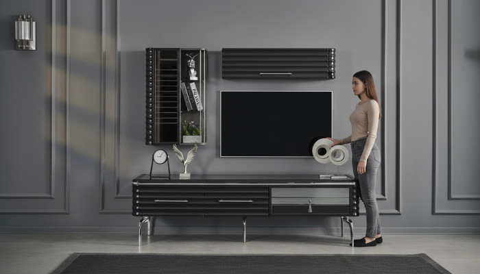 Modern woonkamerset Ontwerper TV-kast Luxe 2x muurkasten 3-delig
