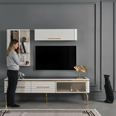 Witte woonwand ontwerper tv-meubel luxe 2x wandkasten moderne meubels