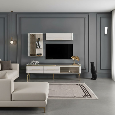 Witte woonwand ontwerper tv-meubel luxe 2x wandkasten moderne meubels