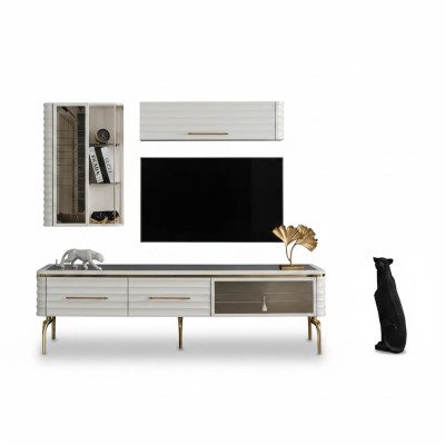 Witte woonwand ontwerper tv-meubel luxe 2x wandkasten moderne meubels