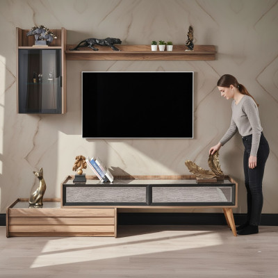 Modern wandmeubel ontwerper houten tv-kast luxe wandkast rek 3-delig