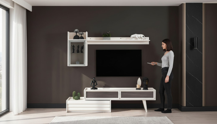 Witte houten woonwand ontworpen wandkast luxe plank Edler tv-kast