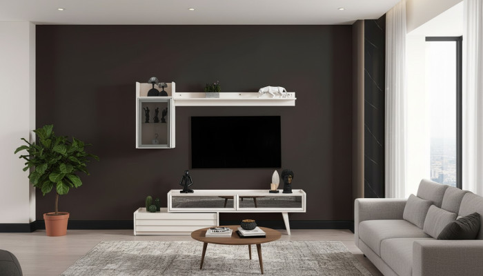 Witte houten woonwand ontworpen wandkast luxe plank Edler tv-kast