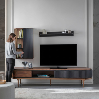 Moderne woonkamerset Luxe Bruine tv-kast Wandkast Planken