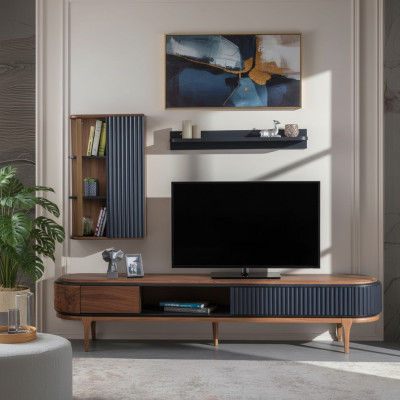 Moderne woonkamerset Luxe Bruine tv-kast Wandkast Planken