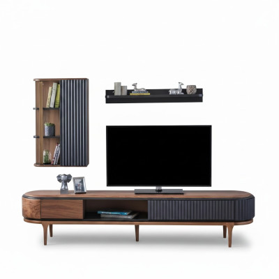 Moderne woonkamerset Luxe Bruine tv-kast Wandkast Planken