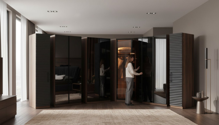 Slaapkamermeubels Moderne hoekkast Luxe houten kledingkast