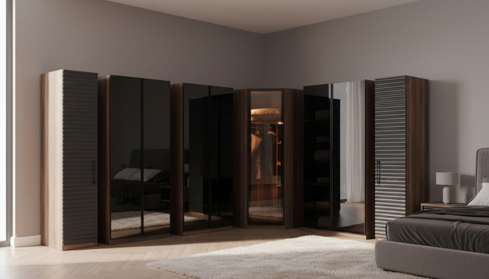 Slaapkamermeubels Moderne hoekkast Luxe houten kledingkast