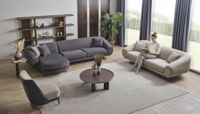 Woonkamer luxe set hoekbank L-vorm 3+1 zits salontafel bijzettafel