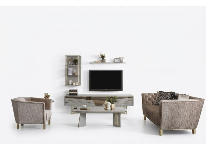 Moderne grijze woonkamerset luxe tv-meubel wandkasten planken
