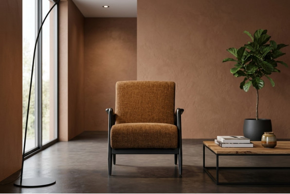 Bruine woonkamer fauteuil loungestoel met één zitplaats stoffen fauteuil textiel meubels nieuw