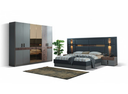 Grijze slaapkamer compleet set Bed 2x Nachtkastjes Kledingkast