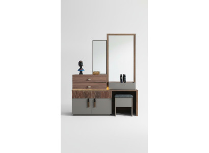 Bruin-grijze slaapkamermeubels luxe commode met spiegel gestoffeerde kruk