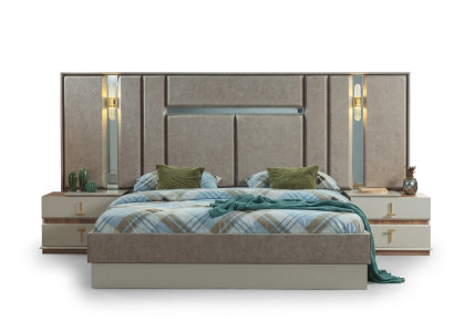 Beige slaapkamermeubels Luxe bedden Designer nachtkastjes Inrichting