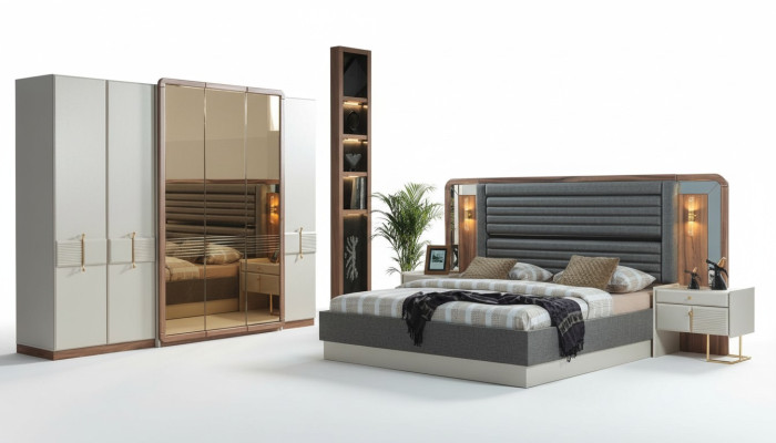 Compleet slaapkamer luxe set bed 2x nachtkastjes modern meubilair 4-delig.