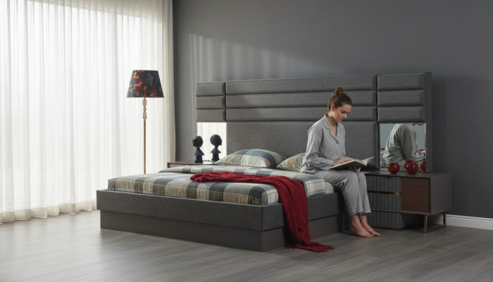 Slaapkamer inrichting Luxe tweepersoonsbed Designer nachtkastjes 3-delige set