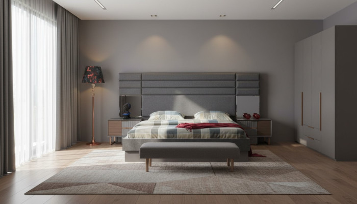 Slaapkamer inrichting Luxe tweepersoonsbed Designer nachtkastjes 3-delige set