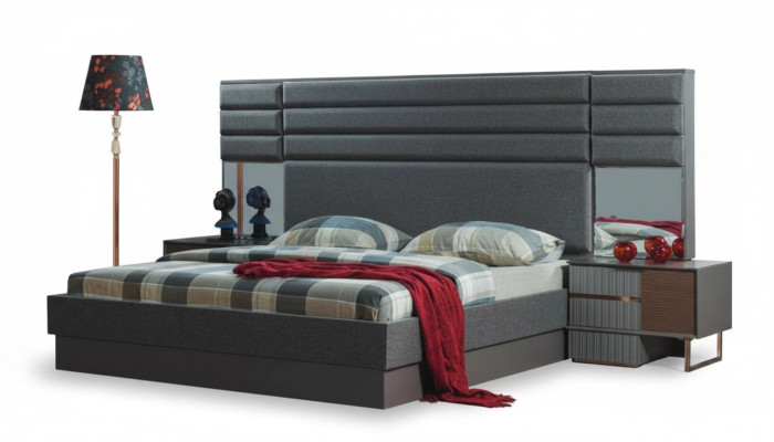 Slaapkamer inrichting Luxe tweepersoonsbed Designer nachtkastjes 3-delige set