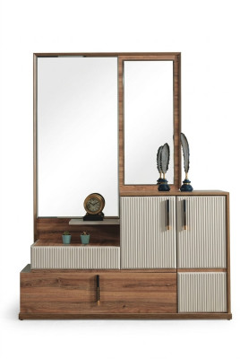 Wit-bruine commode spiegel slaapkamer houten meubels ontwerperset
