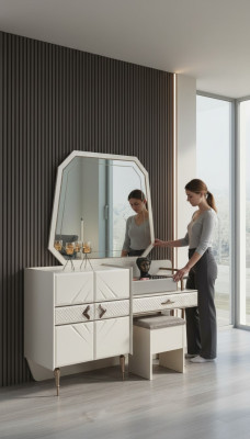 Witte slaapkamer set luxe meubels kaptafel met gestoffeerde kruk