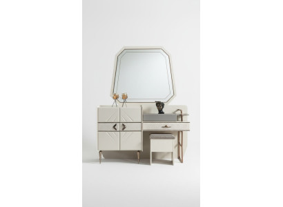 Witte slaapkamer set luxe meubels kaptafel met gestoffeerde kruk