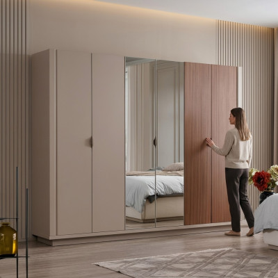 Beige kledingkast slaapkamer kasten glazen deuren 6-deurs kast
