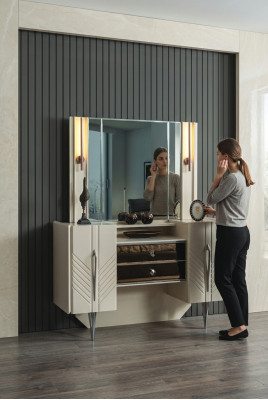 Slaapkamer Set Luxe Witte Kaptafel Spiegel Designer 2-delig Set