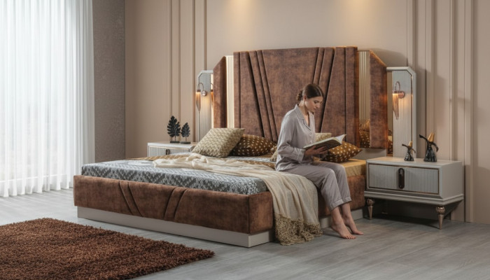 Beige Bedden Luxe 2x nachtkastjes Slaapkamer Designer Meubels 2-delige set