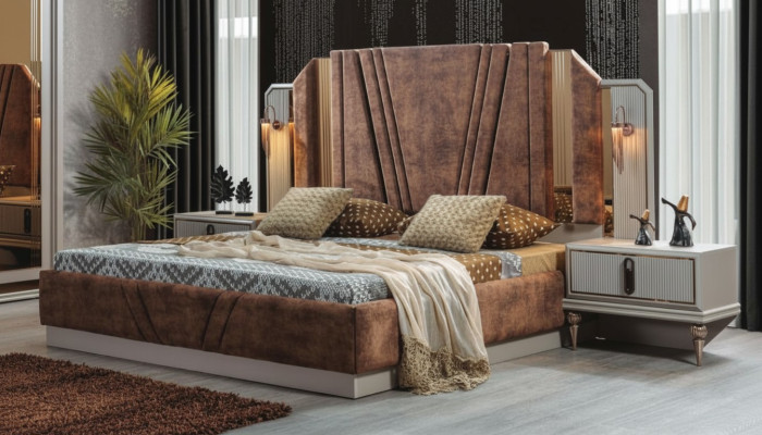 Beige Bedden Luxe 2x nachtkastjes Slaapkamer Designer Meubels 2-delige set