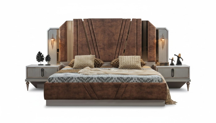 Beige Bedden Luxe 2x nachtkastjes Slaapkamer Designer Meubels 2-delige set