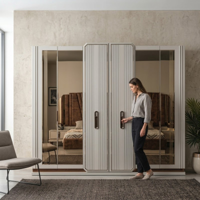 Witte slaapkamer kledingkast glazen kast houten kast Moderne meubels