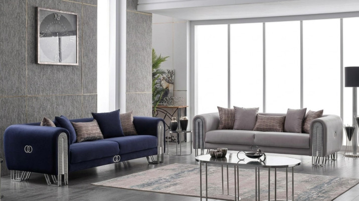 Fluwelen bank zilveren luxe bankstel 3+3-zitsbanken bankstel 2-delig.