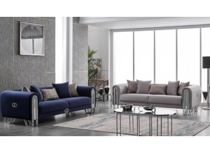 Fluwelen bank zilveren luxe bankstel 3+3-zitsbanken bankstel 2-delig.
