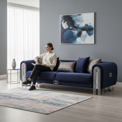 Luxe bankstel meubels woonkamer banken Blauw 240cm driezitsbank.