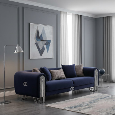 Luxe bankstel meubels woonkamer banken Blauw 240cm driezitsbank.