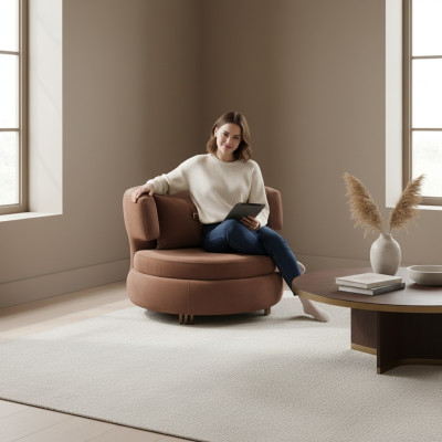 Luxe fauteuil woonkamer gestoffeerd textiel meubels bruin zitplaats nieuw modern ontwerp