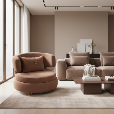 Luxe fauteuil woonkamer gestoffeerd textiel meubels bruin zitplaats nieuw modern ontwerp