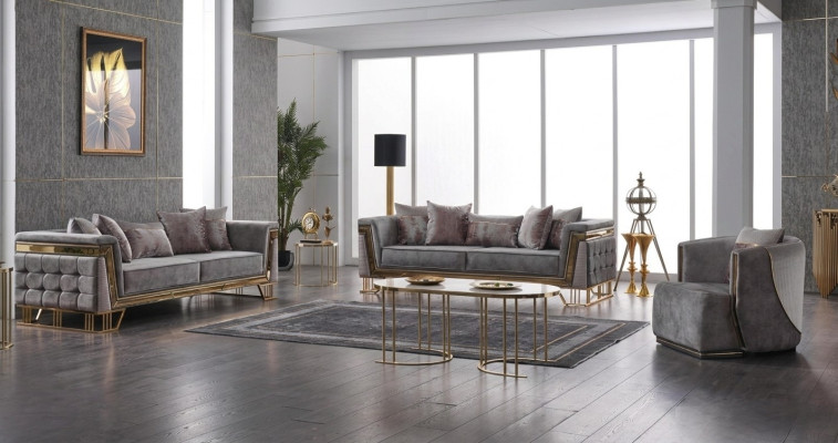 Luxe grijze bankstel driezitsbank met fauteuil Modern set banken Sofa