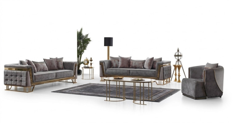 Luxe grijze bankstel driezitsbank met fauteuil Modern set banken Sofa